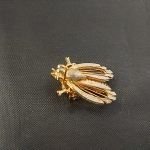 Vintage Fly Brooch Pin Gold Metal Insect Jewelry
